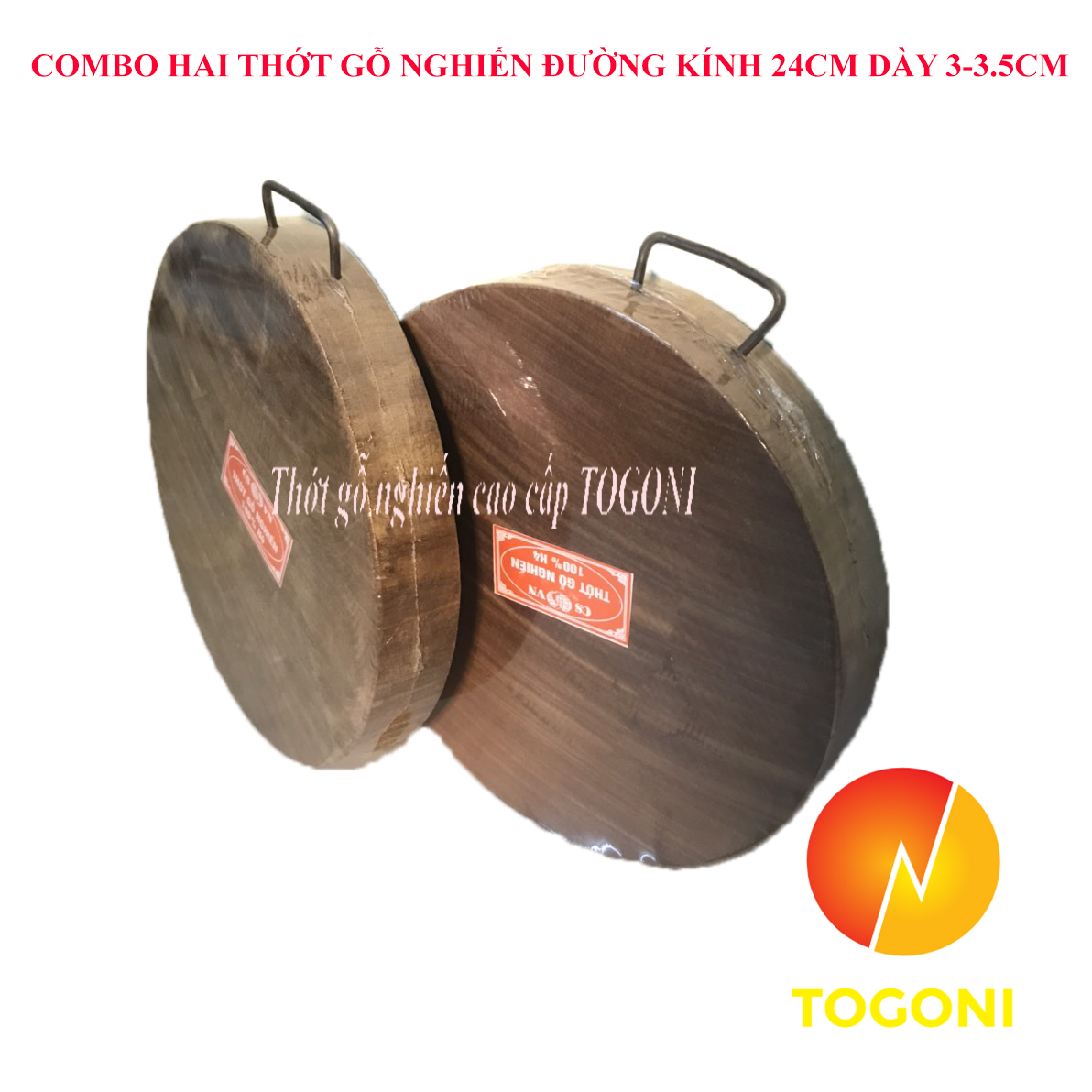 Combo 2 THỚT GỖ NGHIẾN cao cấp TOGONI 24cm dày 3.5cm- Không tâm