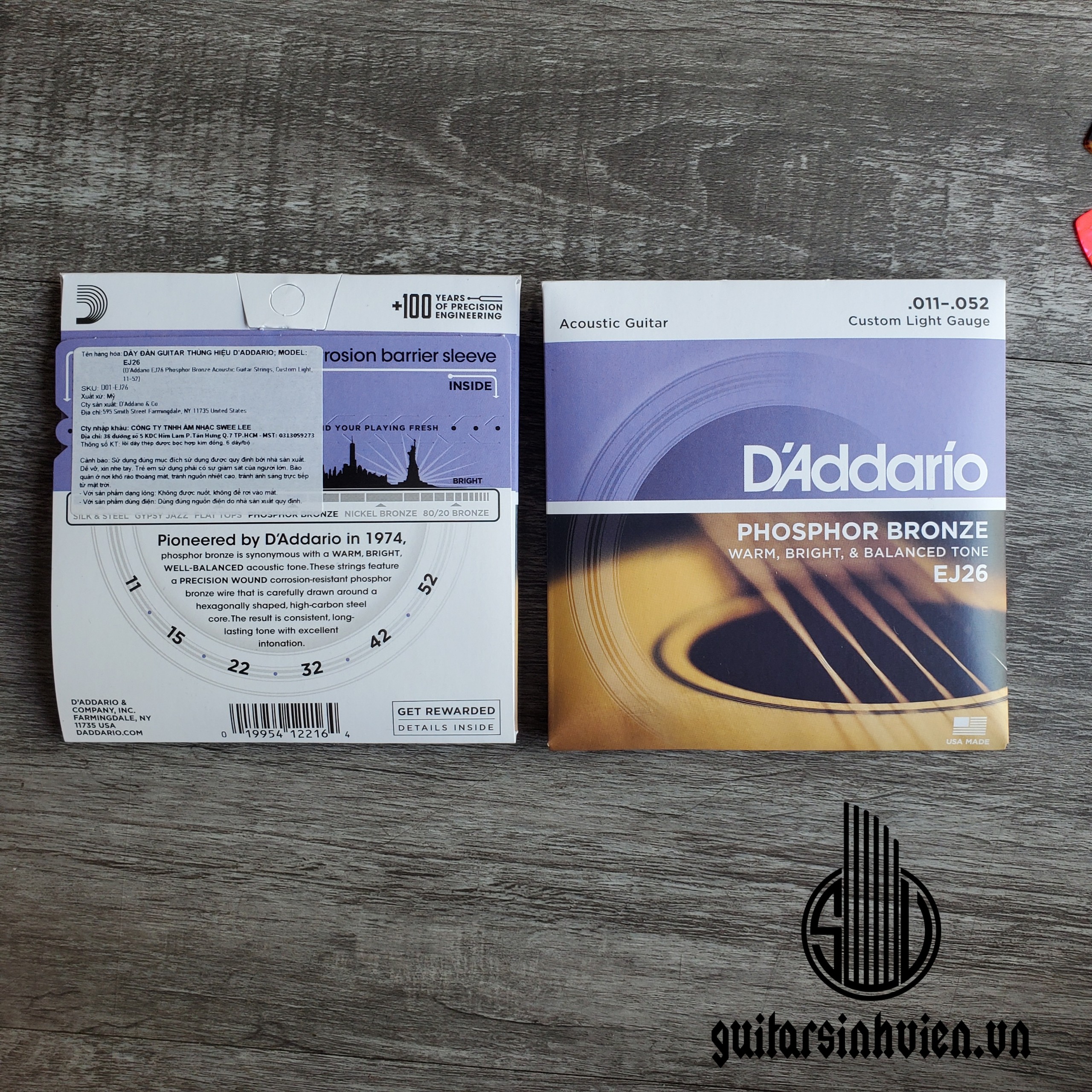 Bộ 6 dây đàn guitar acoustic D'addario EJ26 - Dây tầm trung được bọc Phosphor chống rỉ và giúp mềm tay - Tặng kèm phím gảy khi đặt hàng