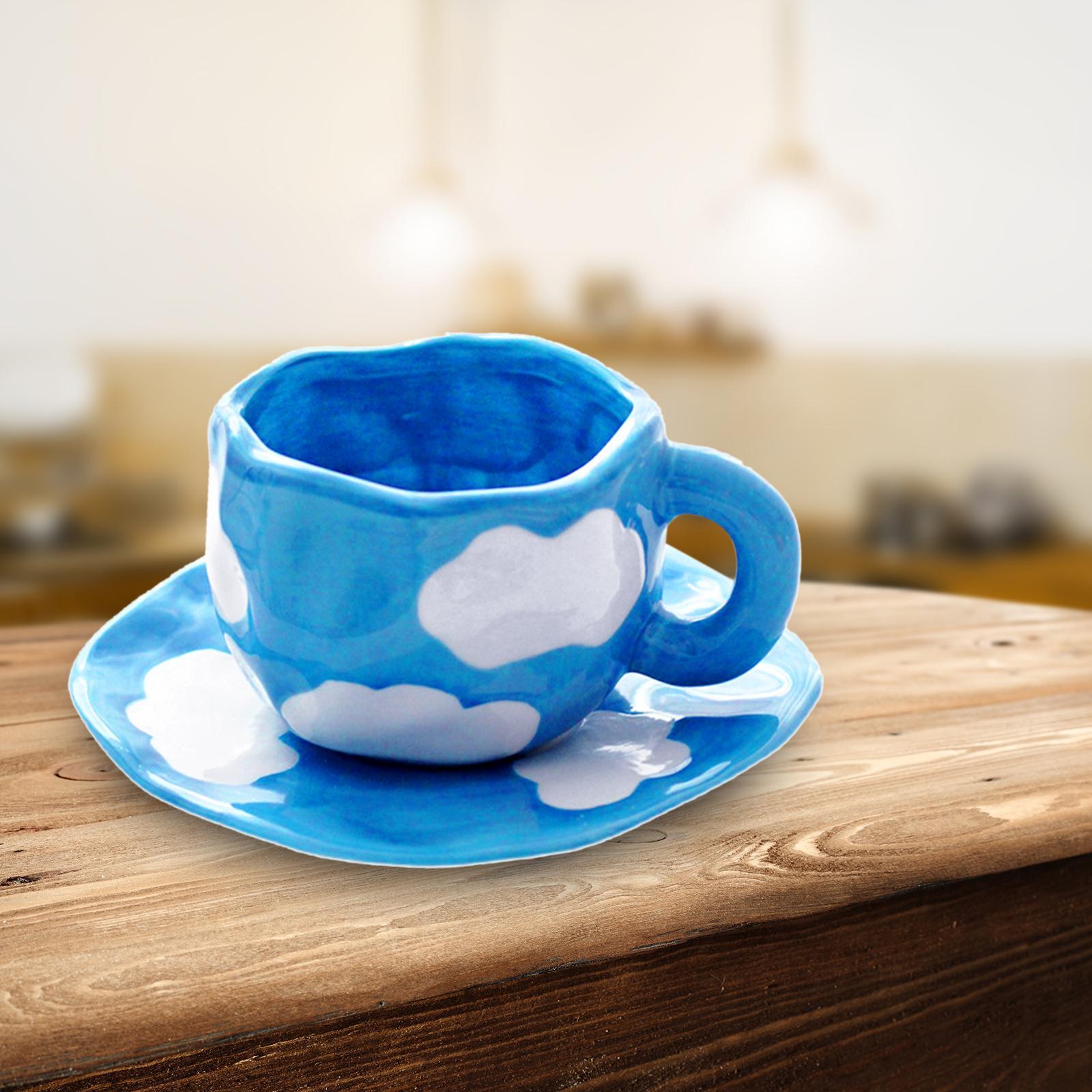 2x Irregular Ceramics Coffee Mug with Coaster Tray Drink Cup for Juice Cafe