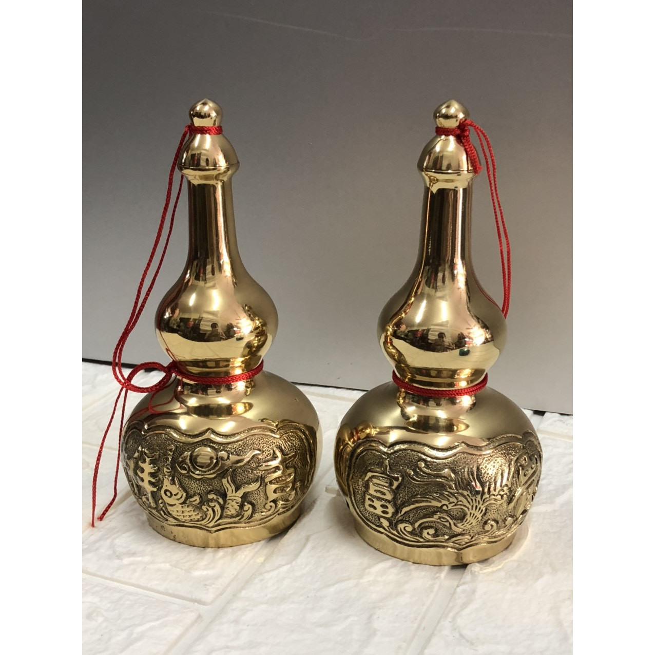Combo 2 chiếc Hồ Lô đồng đựng rượu cúng  ,bằng đồng thau đk  9 cao 18 cm TP1081