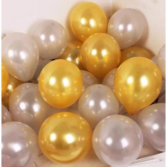 Combo bong bóng trang trí, tổ chức tiệc sinh nhật tone Vàng Trắng sang trọng - Có đầy đủ phụ kiện