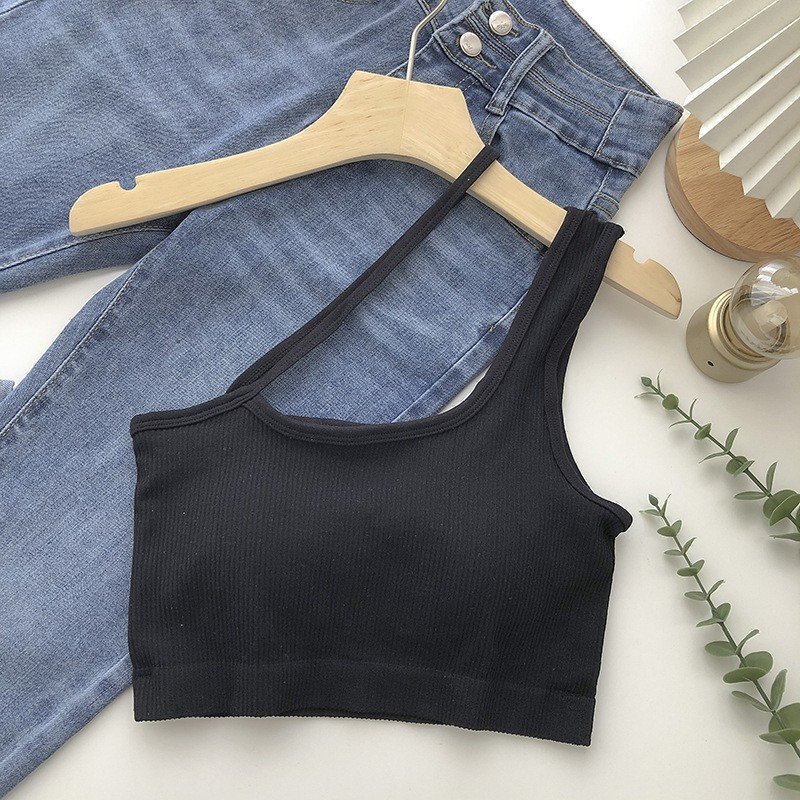 Áo hai dây quai chéo dáng croptop có đệm ngực, bra gân tăm hot hit có mood ngực thời trang