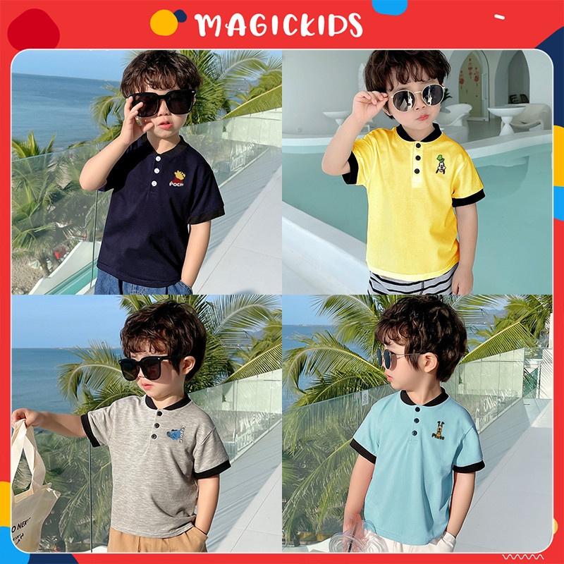 Áo thun polo cho bé trai cổ tàu cotton thoáng mát thêu hoạt hình Magickids Áo có cổ trẻ em đi học đi chơi AO22029