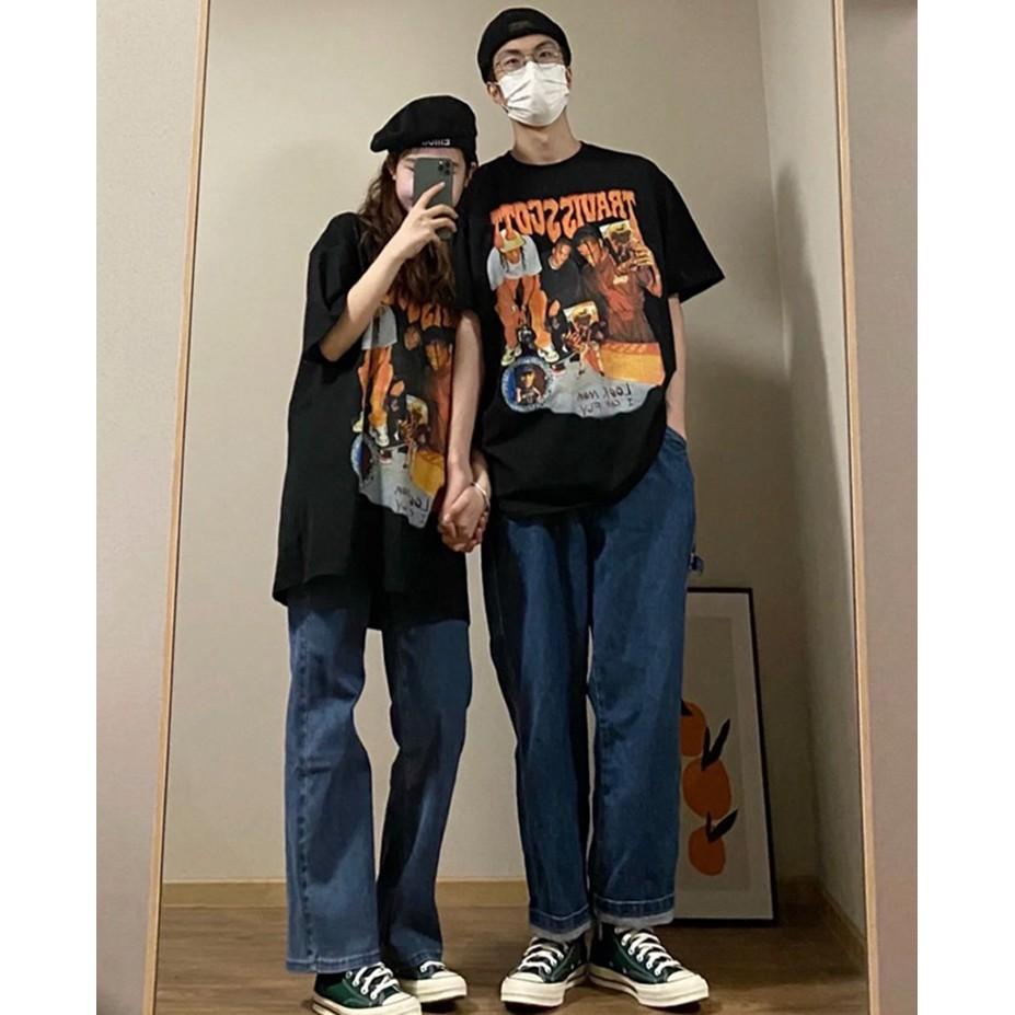 Áo Thun Tay Tay Lỡ In Hình Travis Scott Áo Phông unisex Form Rộng Phong Cách Hip Hop