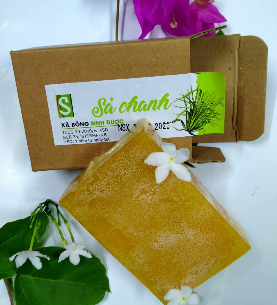 Bánh Xà bông Sinh Dược Sả chanh 100 gram thơm mát dễ chịu, tặng kèm túi lưới tạo bọt