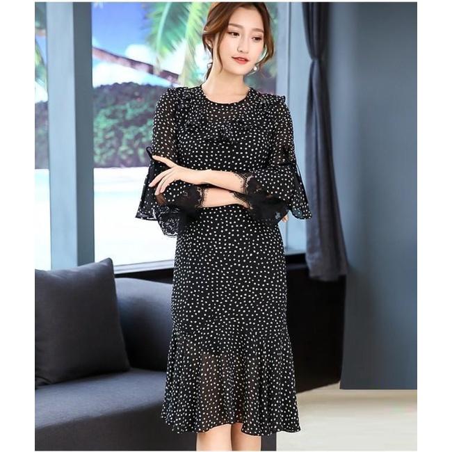 Đầm Xòe Chấm Bi Phối Ren Hàng Thiết Kế Cực Sang Trọng - BY1137