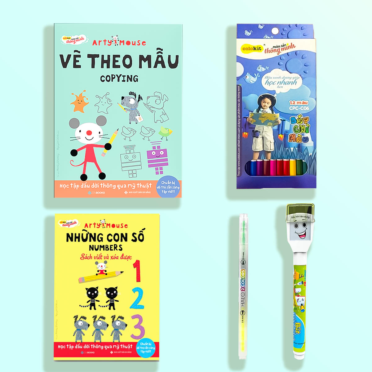 Quà tặng Quà tặng Bộ Sách đếm số hình thú ngộ nghĩnh và Sách vẽ theo mẫu Thiên Long Colokit Arty Mouse