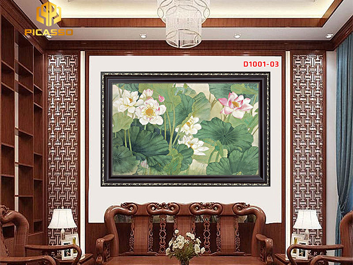 Tranh kính cường lực Hoa Sen sang trọng D1001
