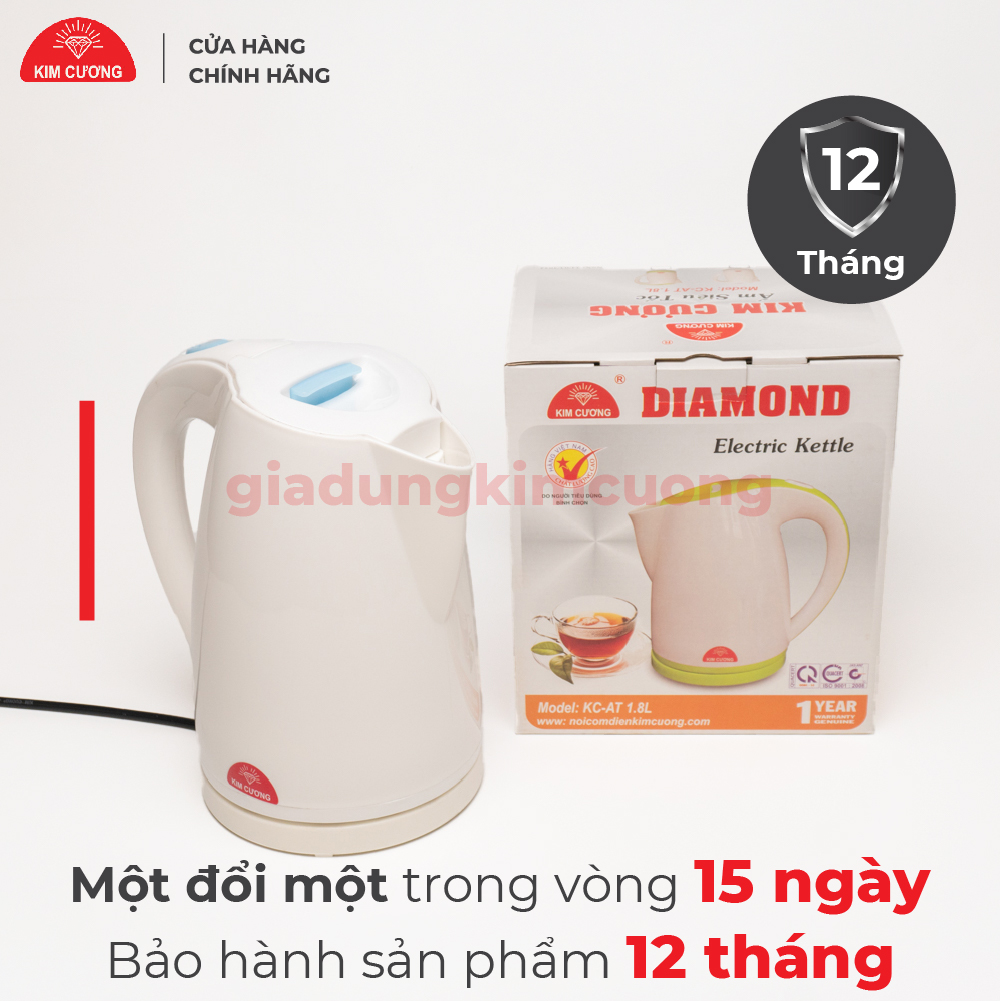 Ấm Đun Siêu Tốc Kim Cương 1.8 Lít Nhựa Cao Cấp - Hàng Chính Hãng