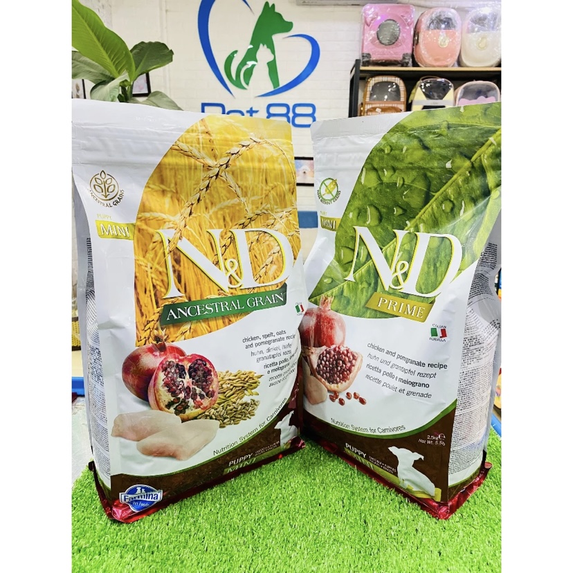 Hạt thức ăn cho Cún nhỏ N&amp;D Ancestral Grain Puppy Mini, hạt N&amp;D Prime Puppy Mini 2.5kg - Gà &amp; Lựu &amp; Yến mạch