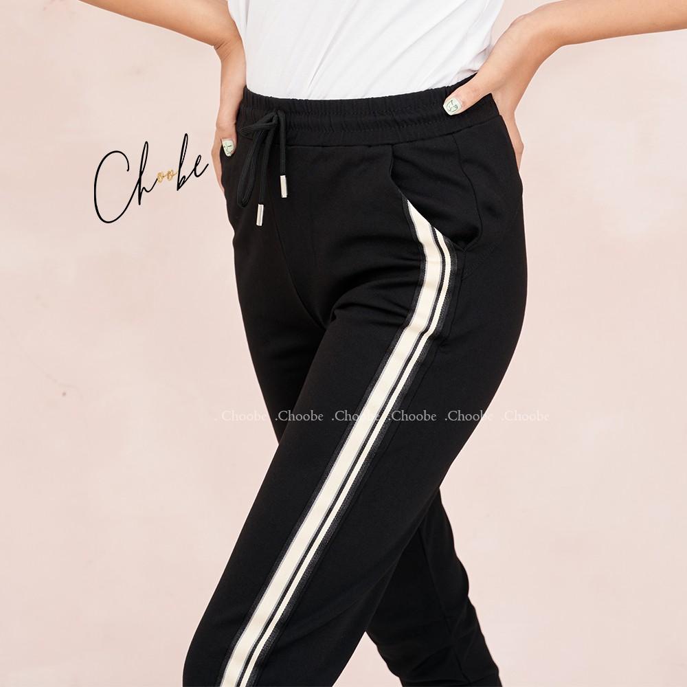 Quần jogger nữ Choobe dáng dài cạp chun dây buộc, kiểu sọc to 2 bên - Q17