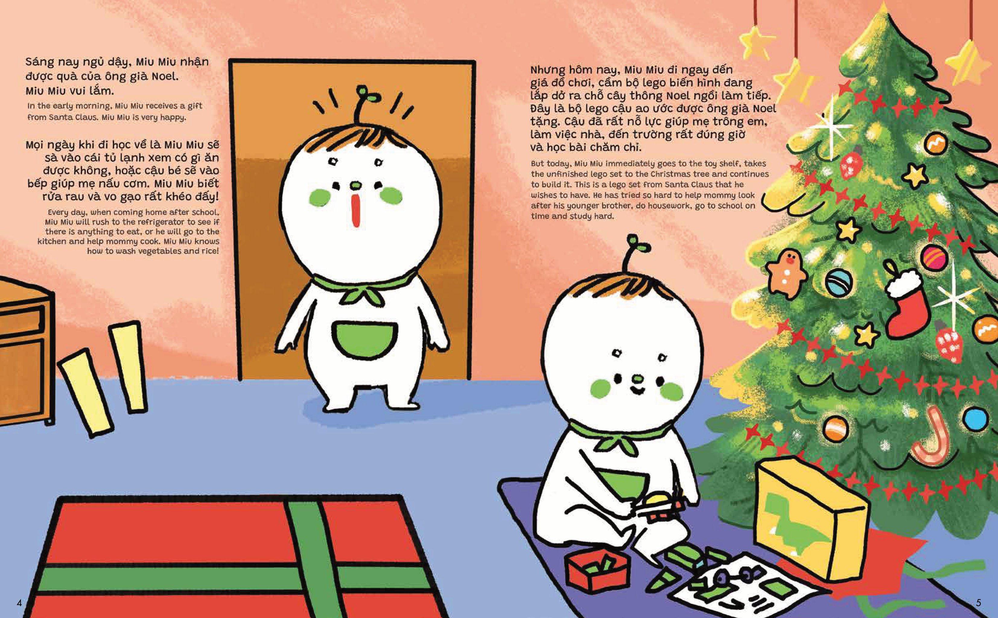 Truyện Ehon Song Ngữ Việt-Anh - Miu Bé Nhỏ Đón Giáng Sinh - Giấc Mơ Noel Kỳ Lạ