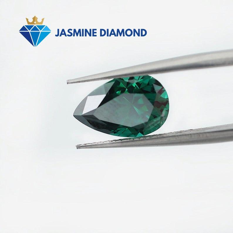 Kim cương nhân tạo Mỹ Moissanite giác cắt Pear màu xanh lá
