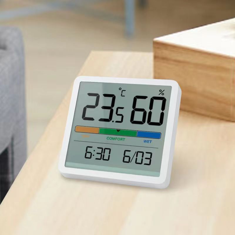 Đồng hồ nhiệt độ và độ ẩm Mute Màn hình LCD lớn 3,34 inch độ chính xác cao-Hàng hóa nhập khẩu