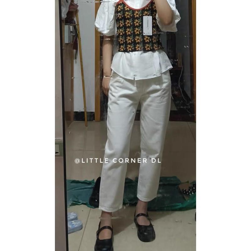 Quần slim baggy suông kem vani lưng cao basic hàng loại 1