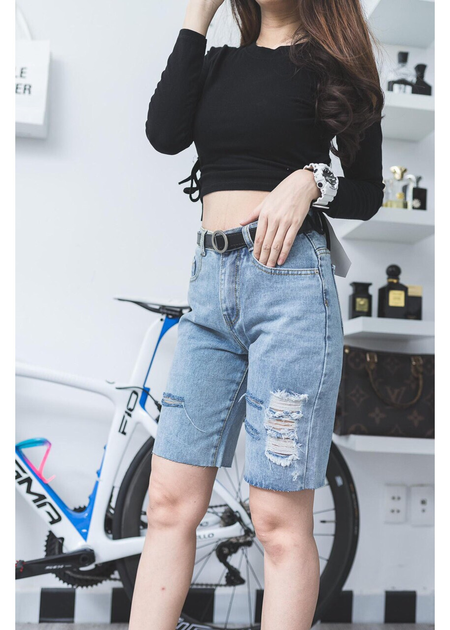 Quần Short Jeans Nữ Ngố Rách Hos