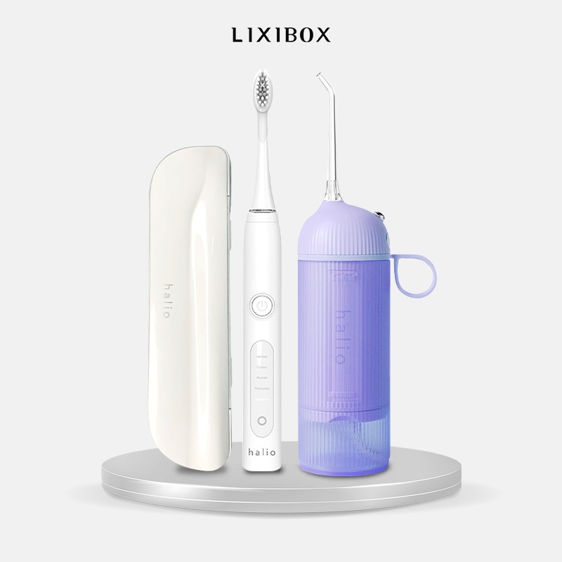 Combo Bàn chải điện Sonic Whitening Toothbrush - White và Máy Tăm Nước Cầm Tay Halio UltraClean Oral Irrigator - Periwinkle