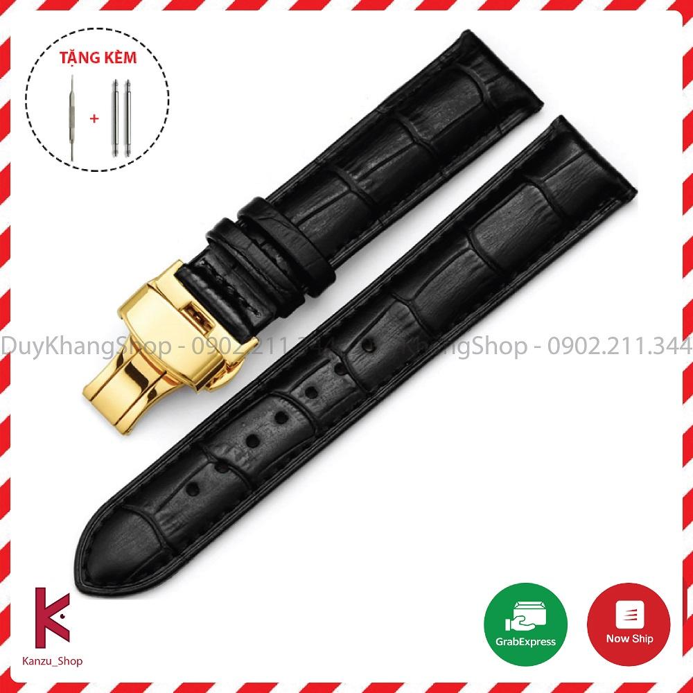 Dây Đồng Hồ Da Khóa Bướm Màu Vàng - Dây Da Đồng Hồ 14mm 15mm 16mm 17mm 18mm 19mm 20mm 21mm 22mm 23mm 24mm