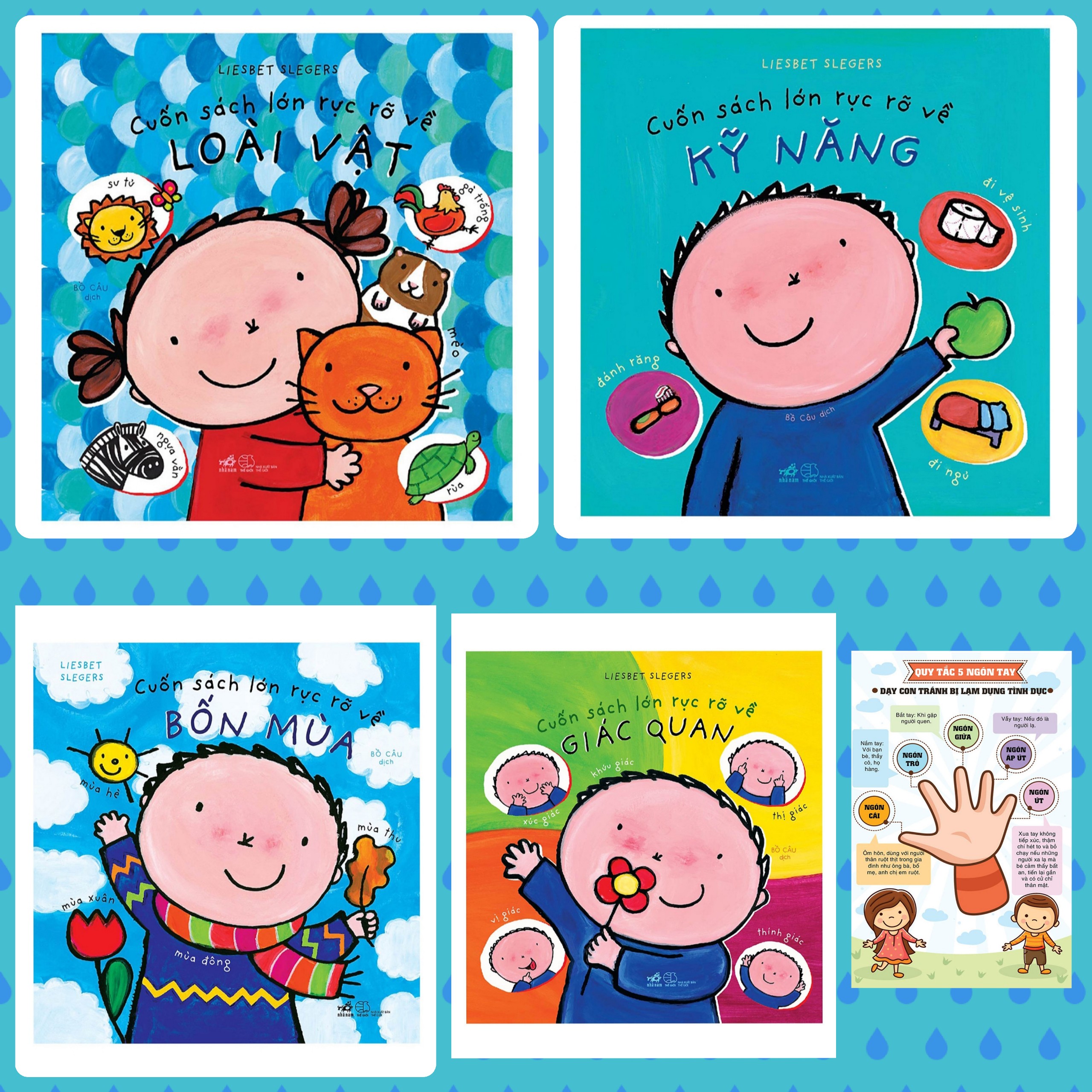 Combo Những Cuốn Sách Rực Rỡ : Loài Vật + Kỹ Năng + Bốn Mùa + Giác Quan + Poster 5 Ngón Tay