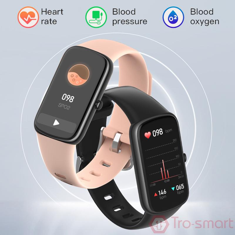 Full Touch Band SMART Fitness Bracelet Men Women Thể thao băng thông minh huyết áp oxy theo dõi nhịp tim thông minh Đồng hồ thông minh màu không thấm nước: Đen