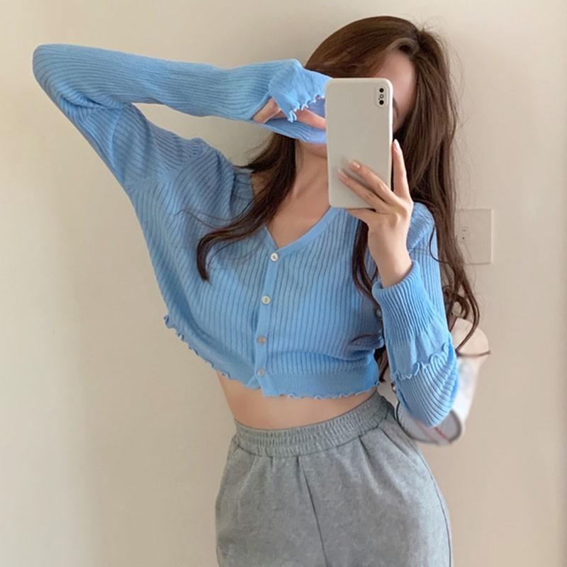 Áo Khoác Cardigan Tay Dài Cổ Chữ V Chống Nắng Thời Trang Cho Nữ