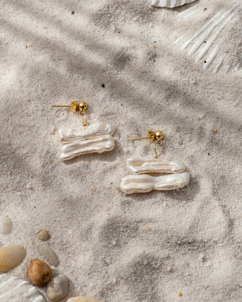 Khuyên tai ngọc trai Drop・Biwa・Gold - A SET SOREI