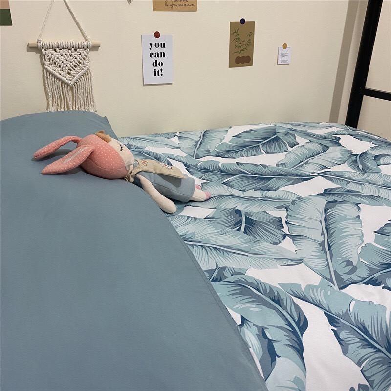 Bộ chăn ga gối Cotton poly M2T bedding, vỏ chăn , drap ga giường và 2 vỏ gối - Pl Lá chuối