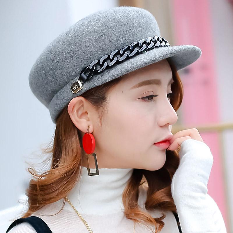 100% Len Xám Đen Mùa Đông Nón Len Nam HatWomen Thời Trang Newsboy Mũ Nón Nữ