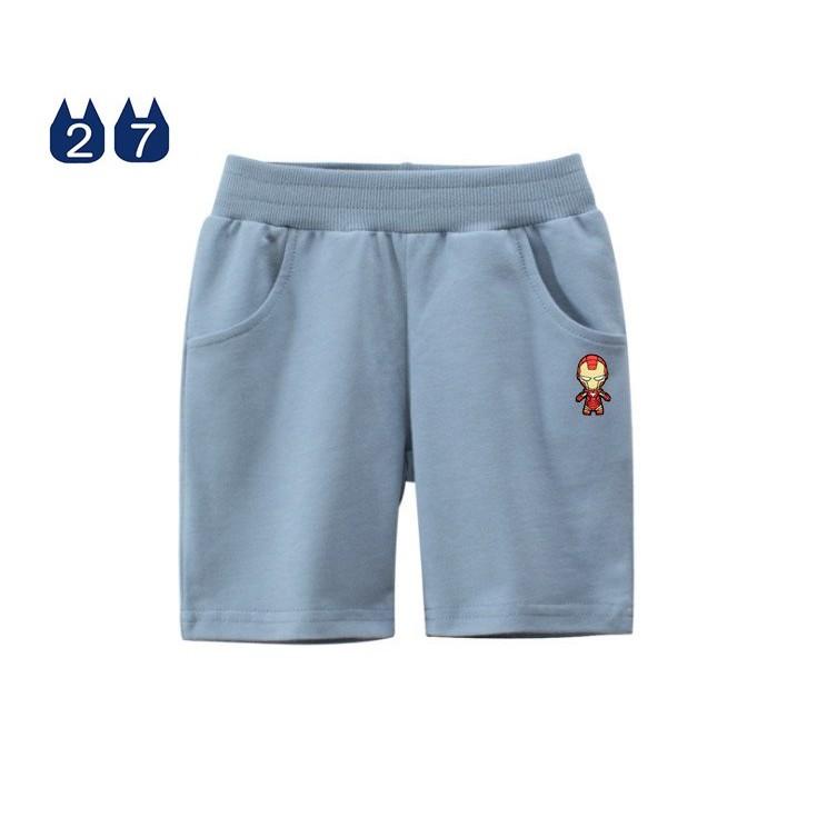 Quần short bé trai 27kids quần bé trai thêu hình người sắt chất cotton 100%