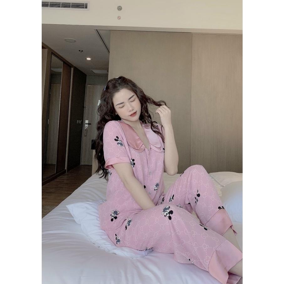 Đồ Bộ Ngủ Nguyên Set Pijama Cổ Thường + Cổ Sen 2 Lá Quần Dài Tay Ngắn Lụa Mango Thiết Kế Cao Cấp Không Xù Mẫu Hot 2021