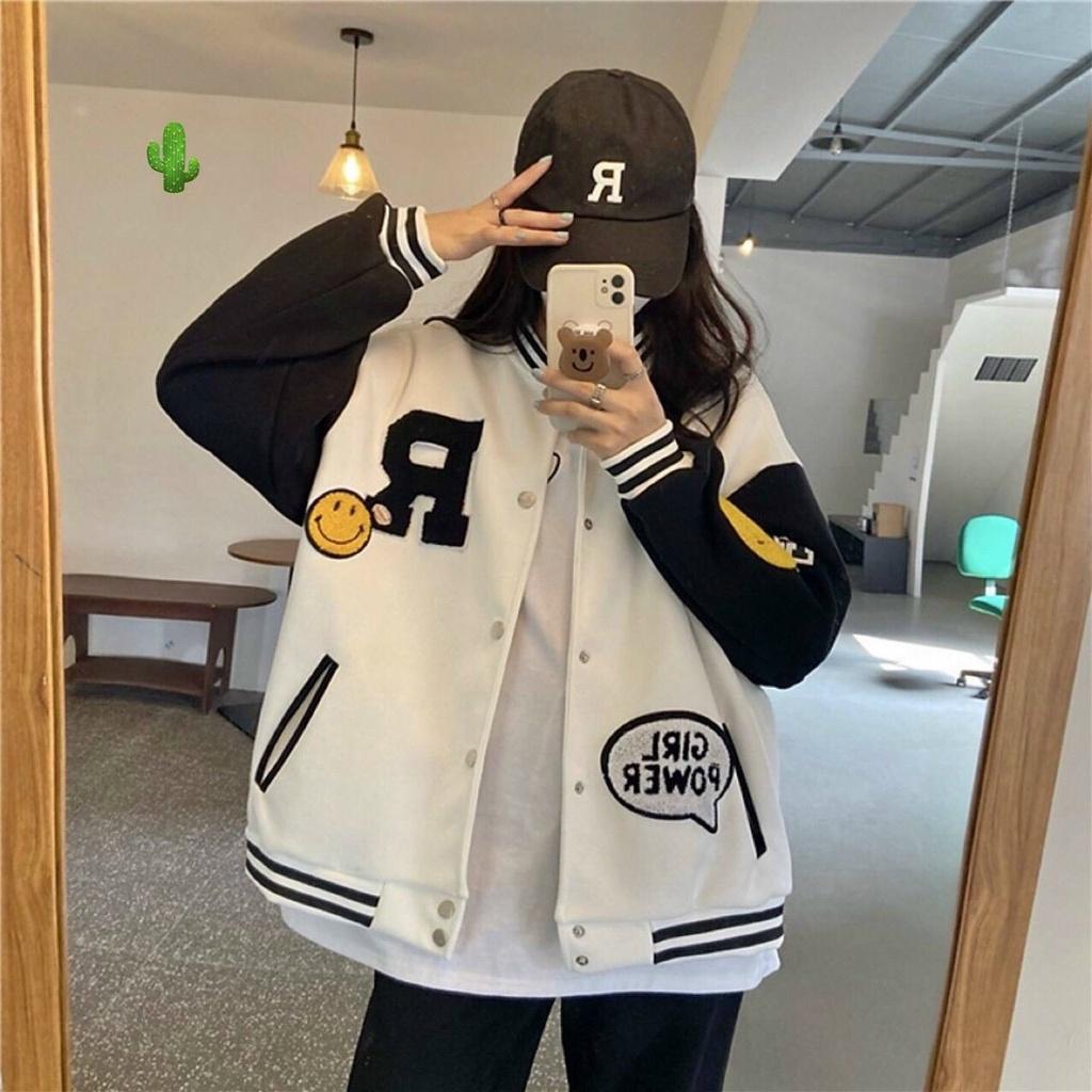 Áo Khoác Bomber Varsity Jacket in chữ R Girl Power cá tính form Unisex