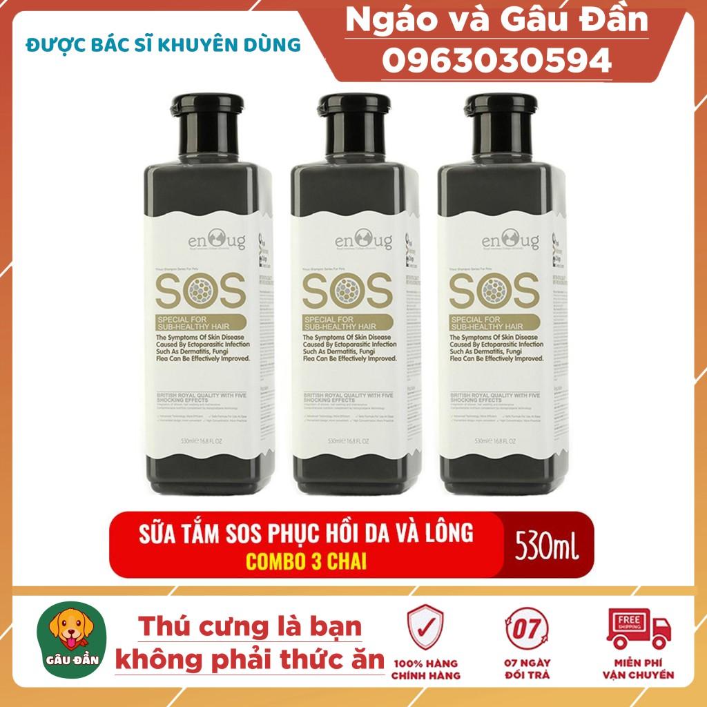 Combo 3 chai Sữa tắm SOS cho chó mèo giúp Phục hồi da, lông chai 530ml màu đen