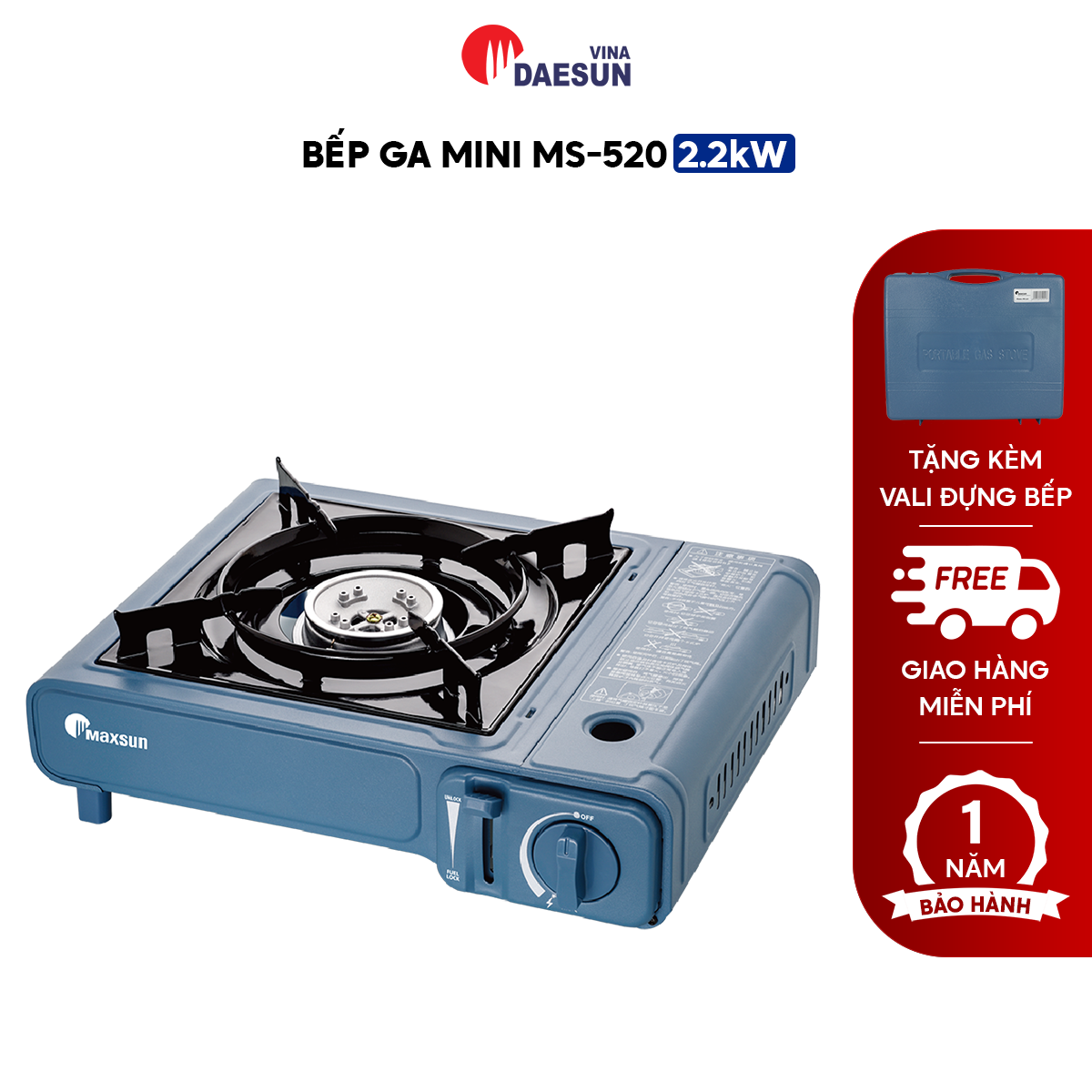 Bếp Ga Mini Maxsun MS-520 - Công Suất 2200W Phủ Sứ Cao Cấp Bảo Hiểm Chống Nổ Hàng Chính Hãng