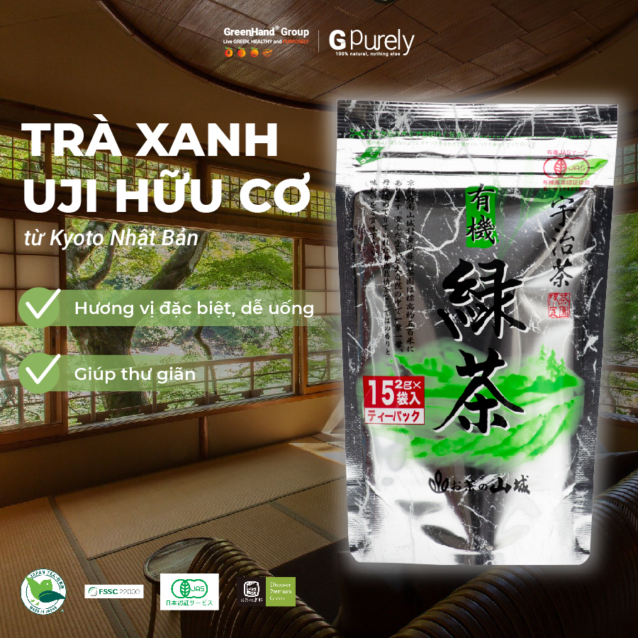 Túi trà Uji hữu cơ GreenHand hương vị tươi mát, thư giãn