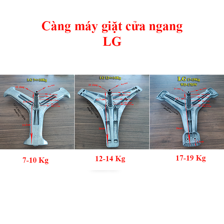 Trục càng ba chạc dùng cho máy giặt LG 7kg 8kg 9kg 10kg 12Kg 13Kg 14Kg lồng ngang WD 13600 WD 23600 WD 18DR WD-17DW WD 17DW 17Kg Chảng 3 mg cửa trước