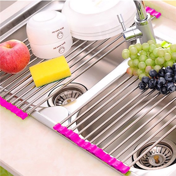 Kệ Inox Gác Bồn Rửa Chén Gấp Gọn Tiện Ích kích thước 47cm x 23cm - màu ngẫu nhiên