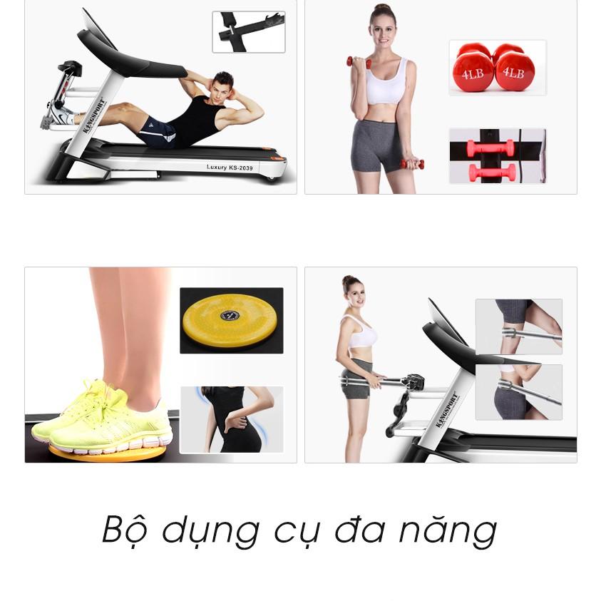 Máy chạy bộ tại nhà Kingsport Luxury KS-2039 có chức nâng dốc tự động, kèm theo đai massage và thanh gập bụng