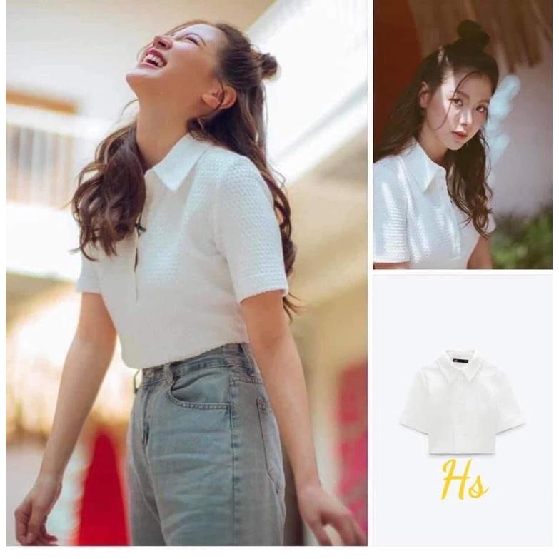 Áo croptop cổ bẻ chất tổ ong HS6
