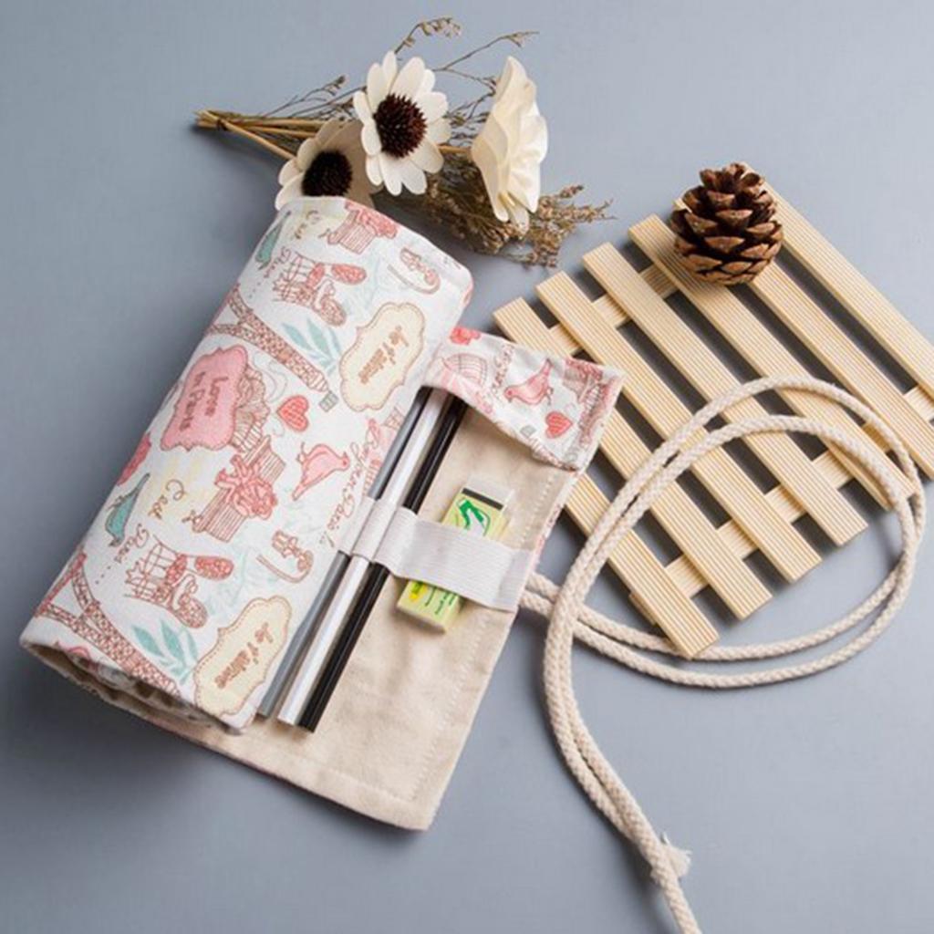 12/24/48/72 Holes Canvas Tower Pattern Color Pencil Wrap / Roll up Pencil Case / Stationery Storage Pack