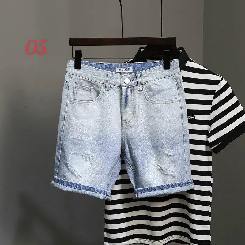 Quần short jean nam co giãn màu xanh rách, quần sọt nam mẫu mới chất denim cao cấp thời trang Benny Fashion - MQ05