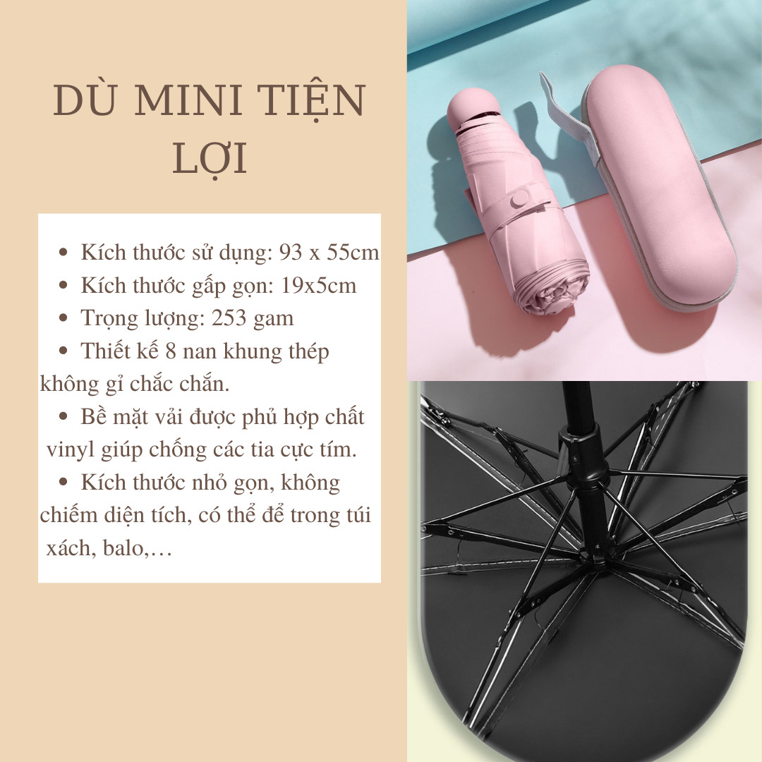 [HCM] Ô Dù Mini Chống Tia UV - Loại 8 Nan Nhỏ Gọn Tiện Lợi (Có Hộp Kèm Theo)