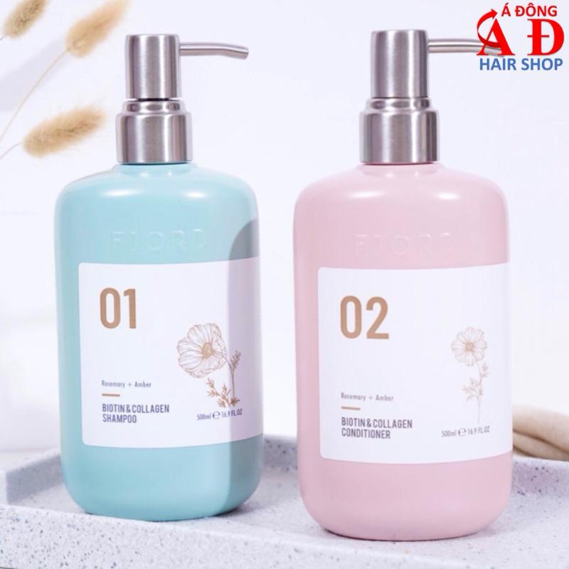 BỘ DẦU GỘI XÃ PHỤC HỒI MỀM MƯỢT GIẢM RỤNG, MỌC TÓC NHANH FJORD BIOTIN &amp; COLLAGEN 500ML + LƯỢC NHỌN