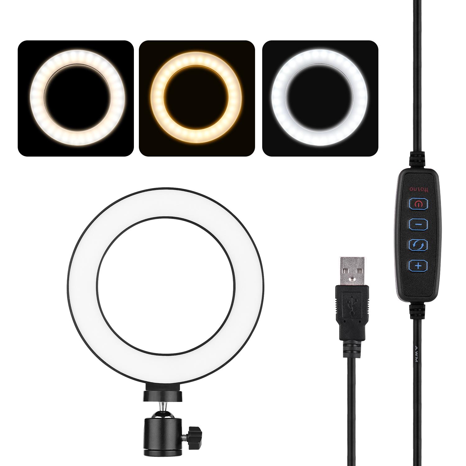 Đèn vòng LED chụp ảnh  nhỏ 6 inch có thể điều chỉnh độ sáng 3 chế độ - Hồng