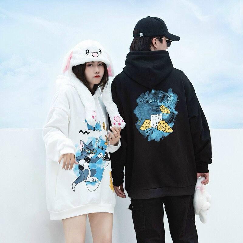 Áo Hoodie Nón Chui Trùm Đầu Nữ Nam Unisex Chất Vải Nỉ Poly Nam Nữ Tom Jerry, , áo hooodie nam , áo hoodie nữ , áo hoodie cặp đôi, áo khoác hoodie form rộng vải pe chống nắng chống lạnh tốt