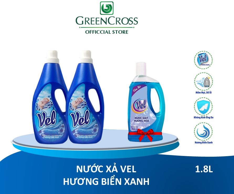 COMBO 2 CHAI NƯỚC XẢ VEL 1.8L - TẶNG 1 CHAI NƯỚC GIẶT VEL 950ML HƯƠNG HOA