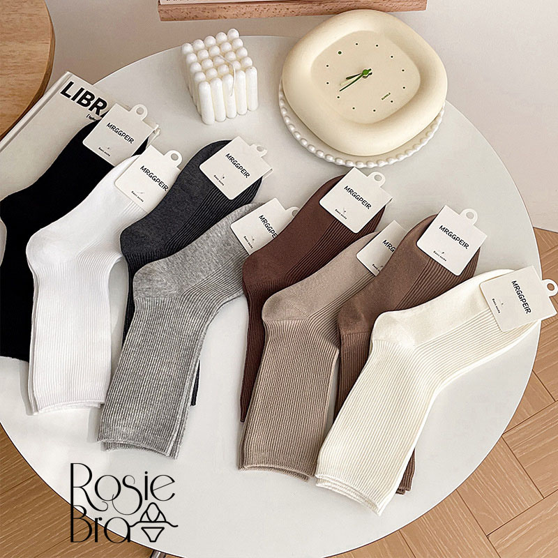 Tất Nữ Cotton Thun Gân Phong Cách Hàn Quốc Chất Mỏng Mịn Thoáng Khí Màu Trắng, Xám, Vớ Mùa Hè PK206