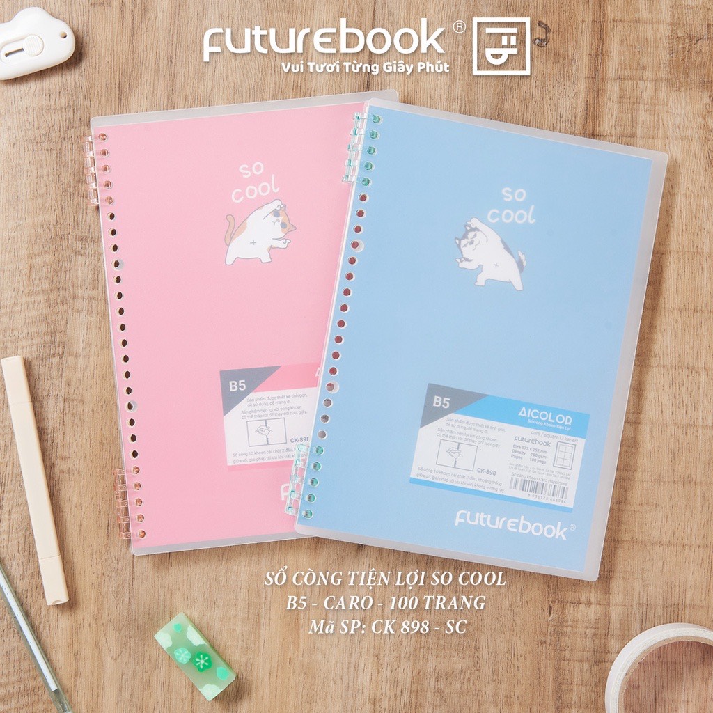 FUTUREBOOK-Sổ Còng Tiện lợi B5 –100Trang–Dòng Kẻ Caro–Định Lượng 100Gsm. Mã Sản Phẩm CK898