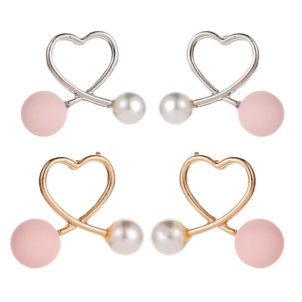 Cross Peach Heart Faux Pearl Sweet Style Stud Earrings Women Jewelry Gold
