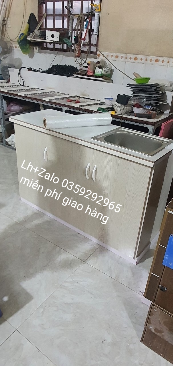 Tủ bếp mini nhựa đài Loan mặt gạch có chậu rửa