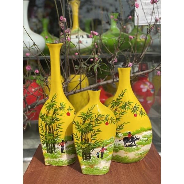 Set 3 bình Decorcm, gốm sơn mài Bát Tràng.